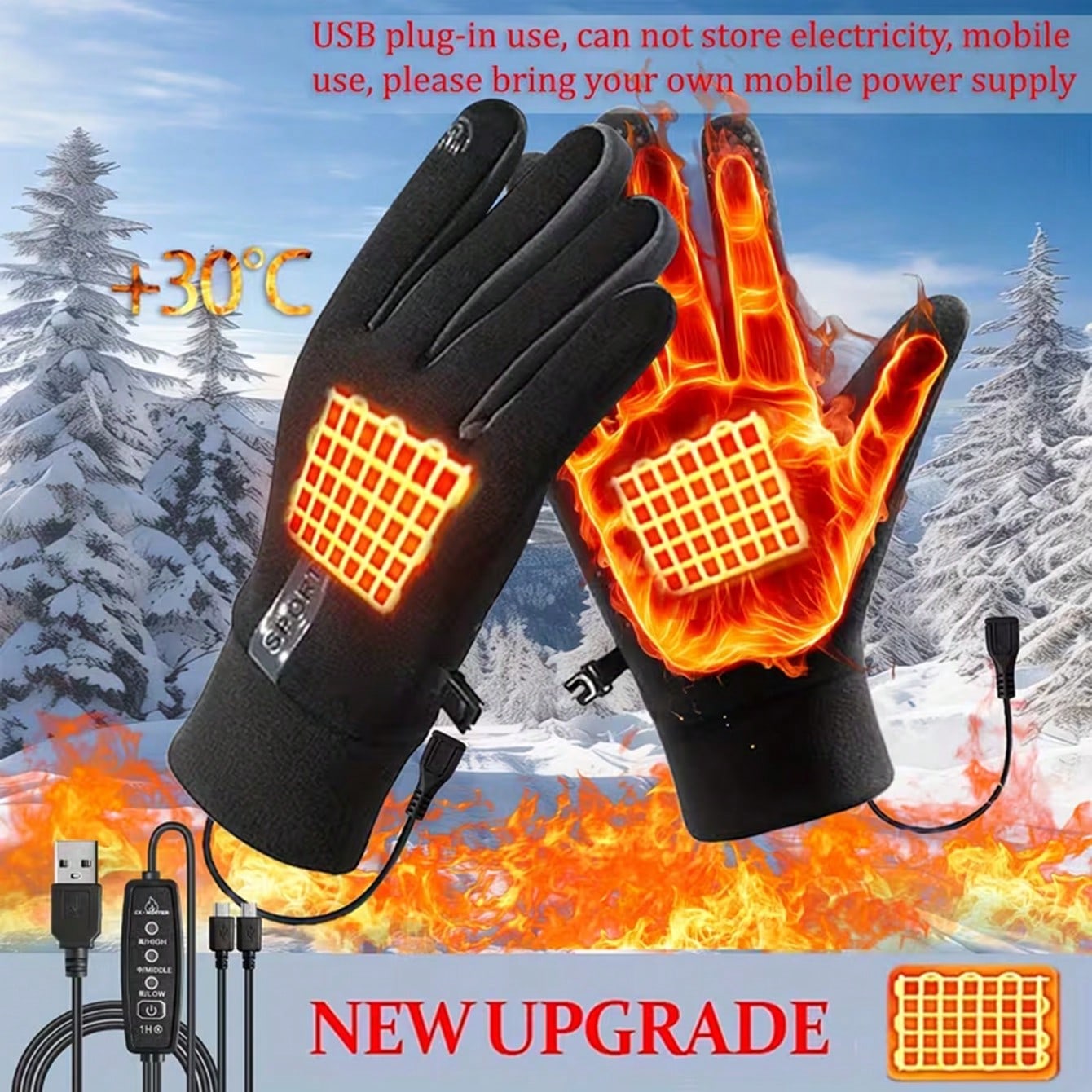 Cycling Commute Essentials - Batterielose beheizte Handschuhe | Doppelseitige, schnelle