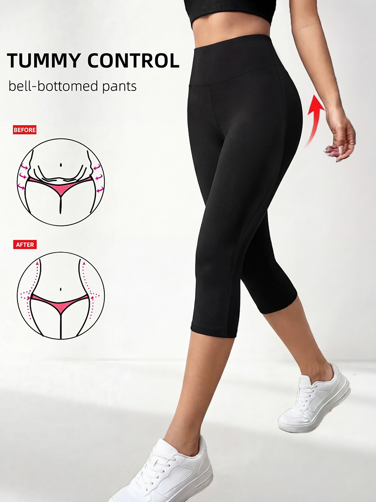 Cycling Commute Pants - Damen High-Waist 7/8-Länge Sport-Yogahose, Bauchstraffende Fitness-Radhose,